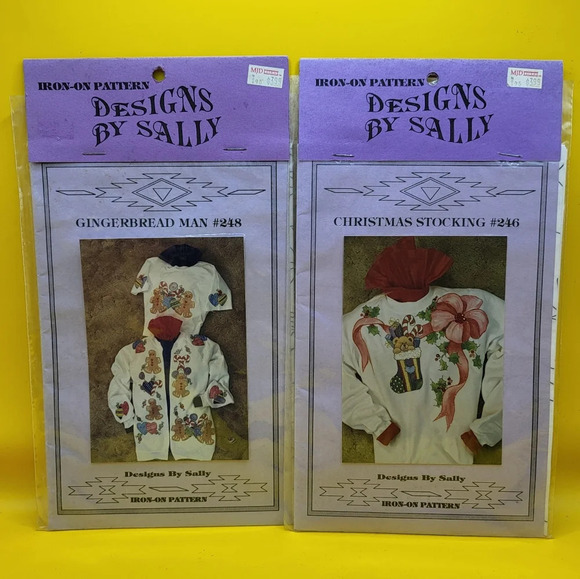 Other - 2 Iron On Patterns Gingerbread Man Christmas Stocking Designs By Sally - New